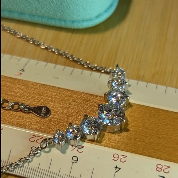 2.8CT Moissanite Curve Necklace D Color VVS Sterling Silver Seven Stone Pendant